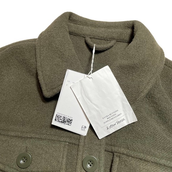 & Other Stories Olive Green Utility Jacket Shacket Wool Size XS - Picture 3 of 7